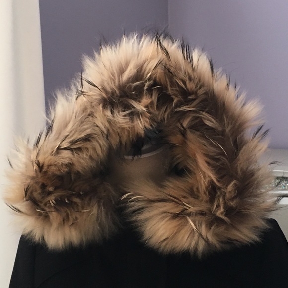 MARC New York black fur trim hooded wool coat zipper and snap closure pockets - Picture 14 of 16